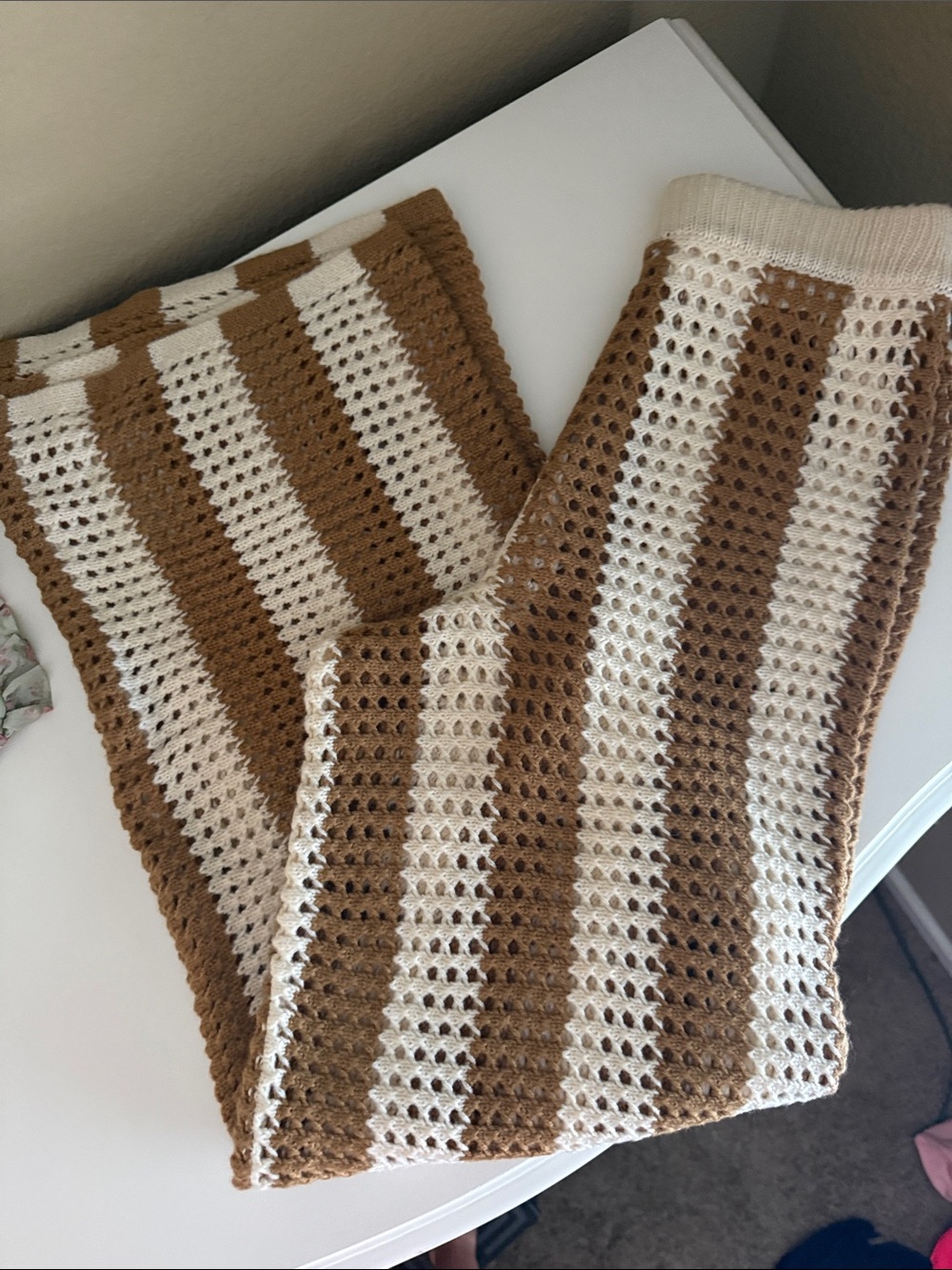 Vici x Caitlyn Crochet Stripe Pants in Cream and Brown